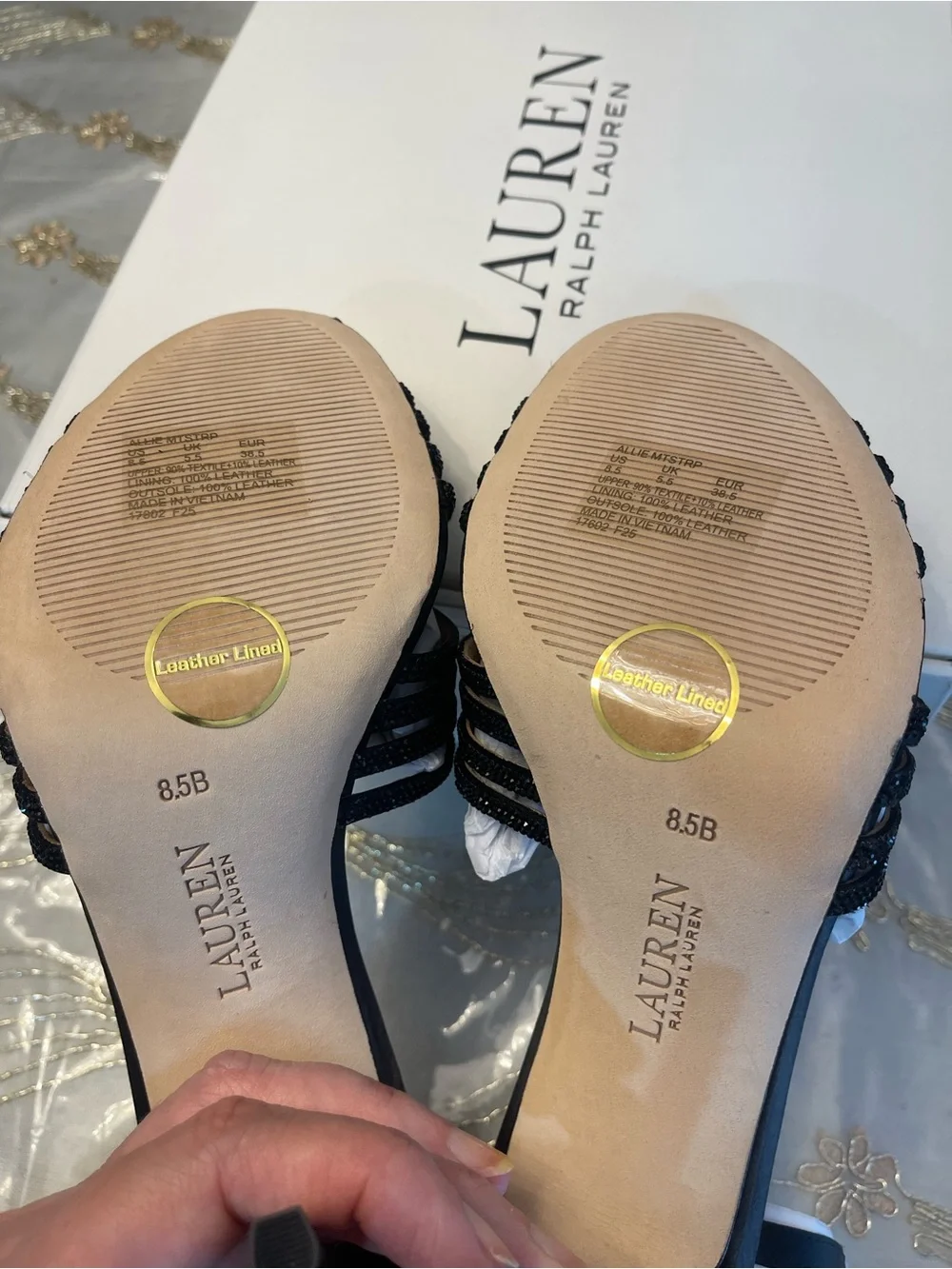 NWB Lauren Ralph Lauren women’s Allie embellished multistrap sandals black 8.5